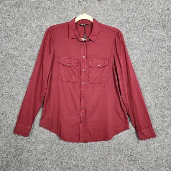 NWOT MASSIMO DUTTI Red Long Sleeve Collared Double Pocket Blouse Top SIZE 8 - Picture 3 of 16